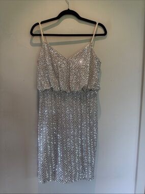 Vince Camuto Silver Sequin Spaghetti-Strap Mini Dress